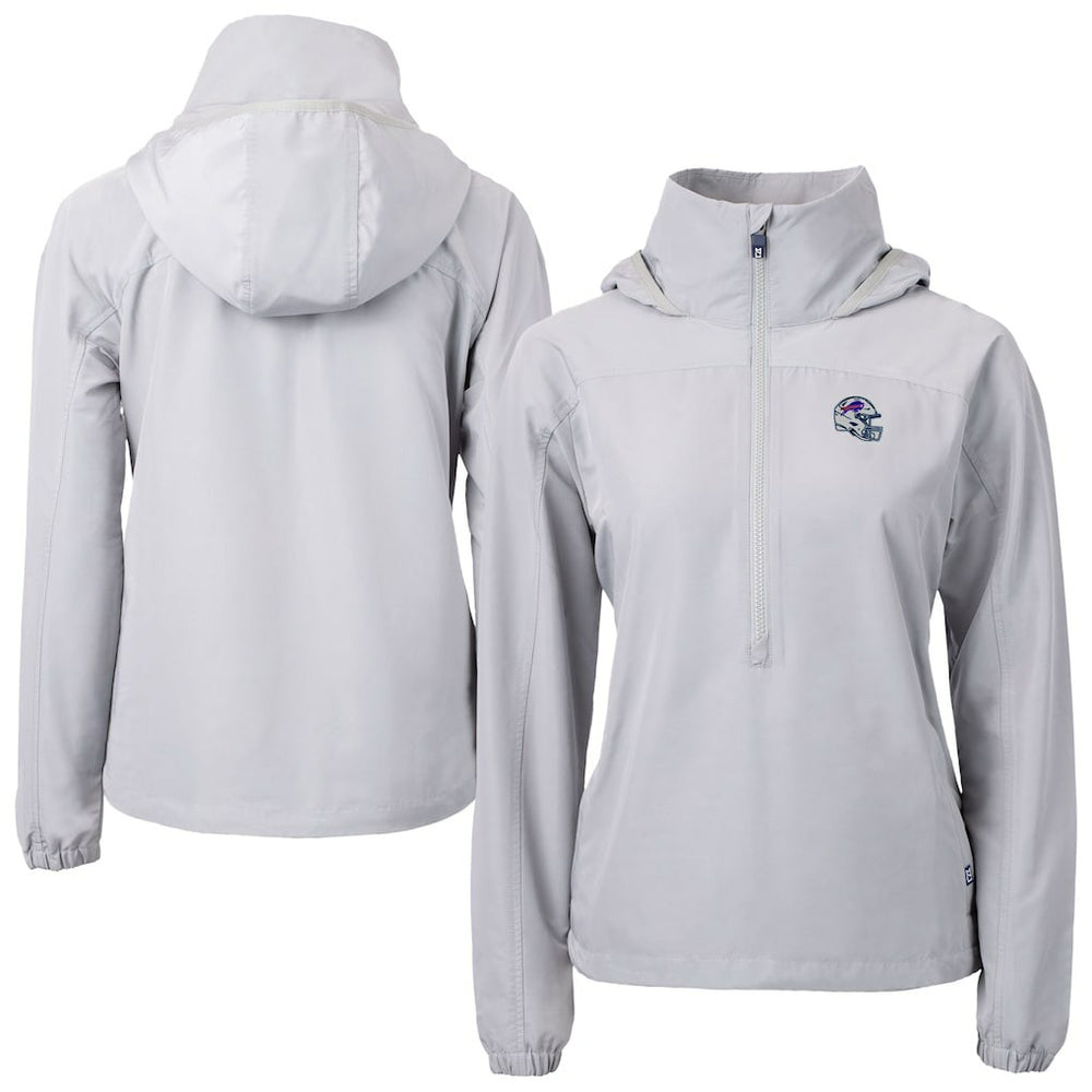 Buffalo Bills Cutter & Buck Women's Charter Eco Recycled Half-Zip Hooded Anorak Jacket Gray