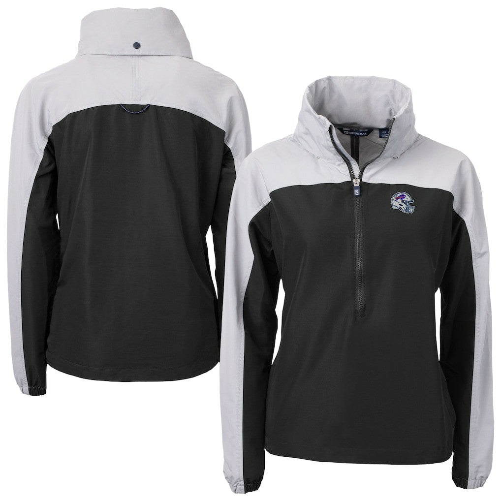 Buffalo Bills Cutter & Buck Women's Charter Eco Recycled Half-Zip Hooded Anorak Jacket Black