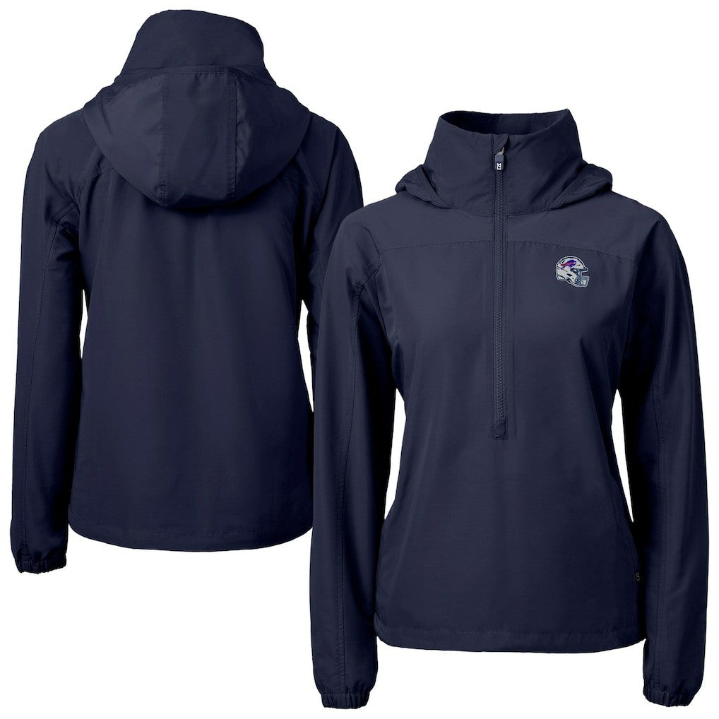 Buffalo Bills Cutter & Buck Women's Charter Eco Recycled Half-Zip Hooded Anorak Jacket Navy