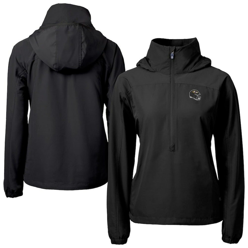 Baltimore Ravens Cutter & Buck Women's Charter Eco Recycled Half-Zip Hooded Anorak Jacket Black