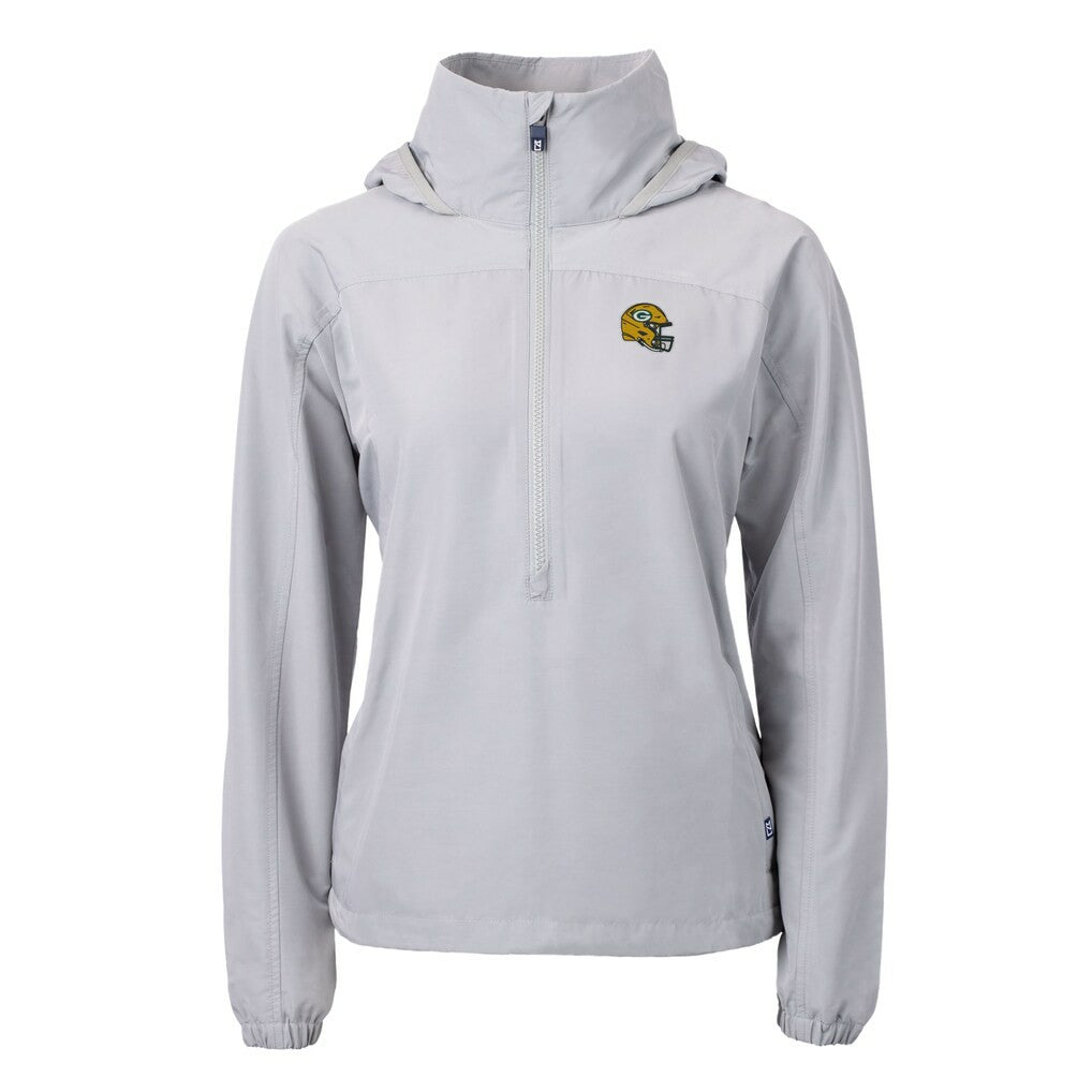 Green Bay Packers Cutter & Buck Women's Charter Eco Recycled Half-Zip Hooded Anorak Jacket Gray