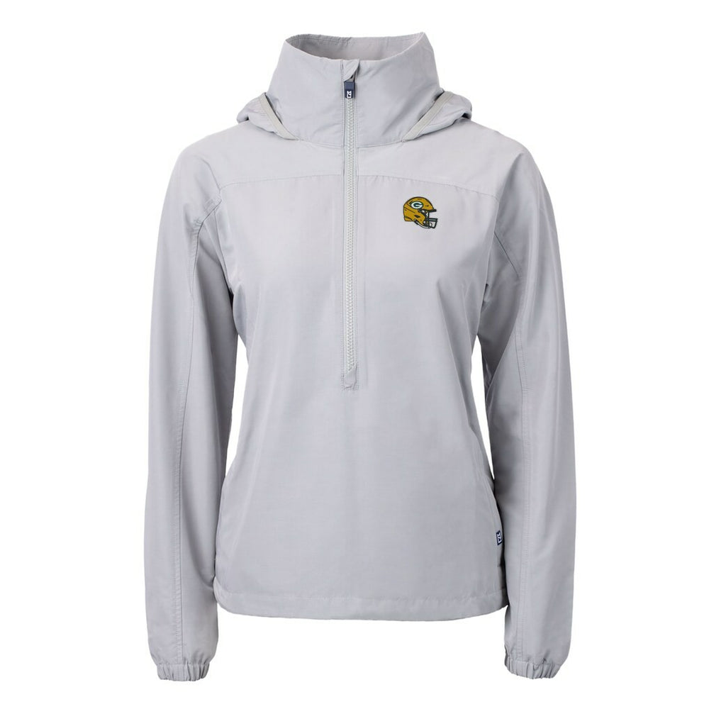 Green Bay Packers Cutter & Buck Women's Charter Eco Recycled Half-Zip Hooded Anorak Jacket Gray