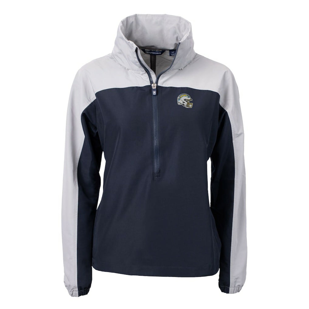 Los Angeles Chargers Cutter & Buck Women's Charter Eco Recycled Half-Zip Hooded Anorak Jacket Navy