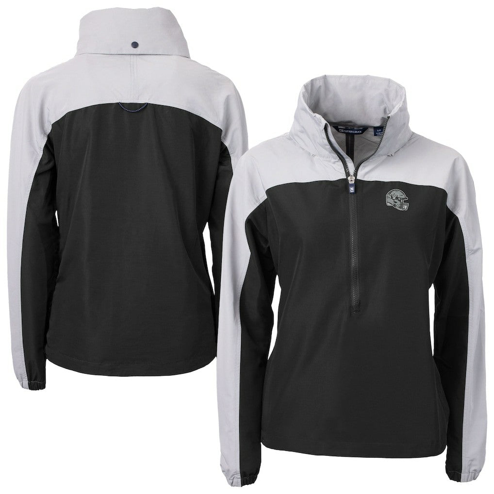 Las Vegas Raiders Cutter & Buck Women's Charter Eco Recycled Half-Zip Hooded Anorak Jacket Black