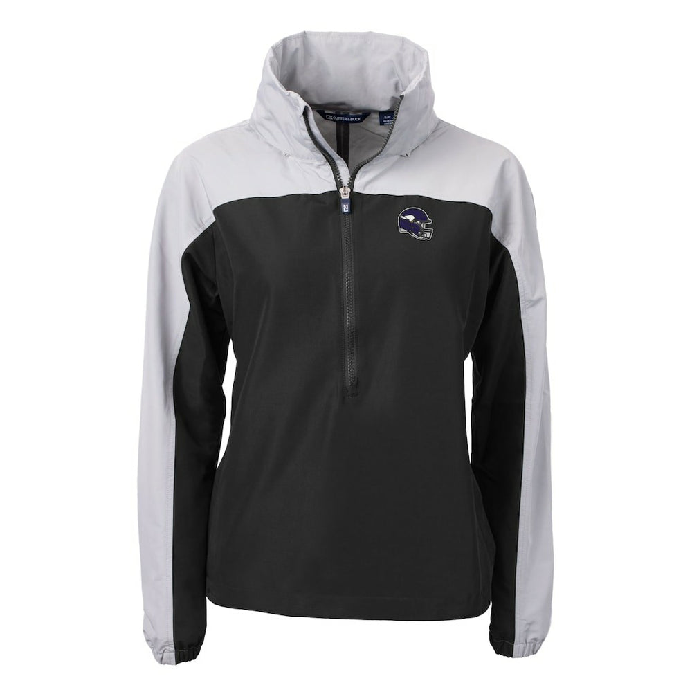 Minnesota Vikings Cutter & Buck Women's Charter Eco Recycled Half-Zip Hooded Anorak Jacket Black