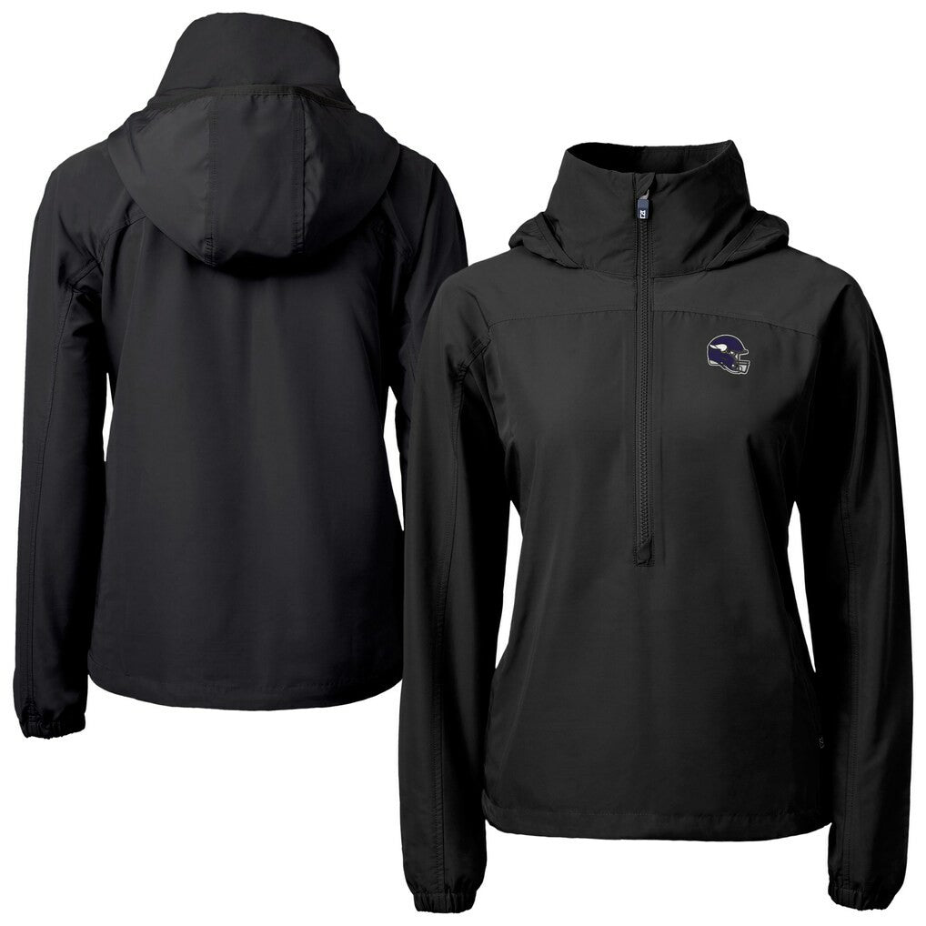 Minnesota Vikings Cutter & Buck Women's Charter Eco Recycled Half-Zip Hooded Anorak Jacket Black