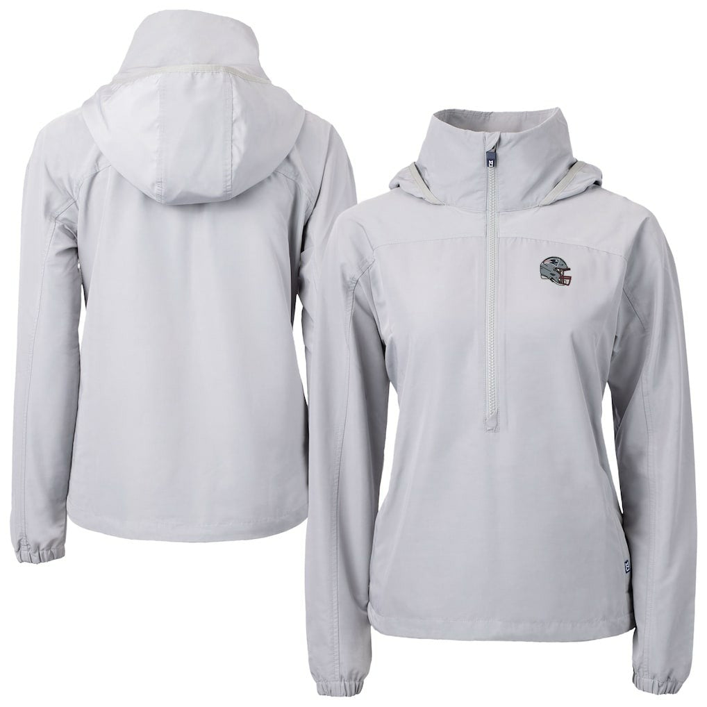 New England Patriots Cutter & Buck Women's Charter Eco Recycled Half-Zip Hooded Anorak Jacket Gray