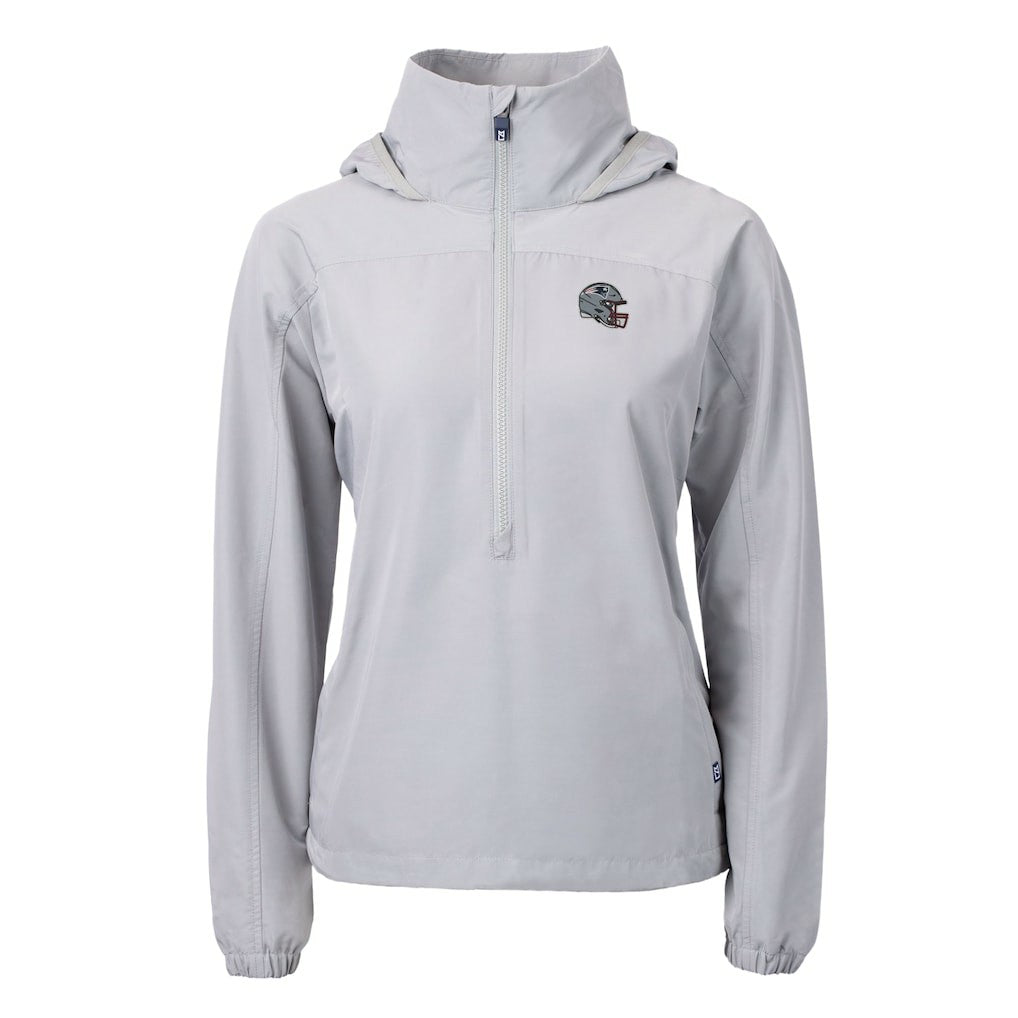 New England Patriots Cutter & Buck Women's Charter Eco Recycled Half-Zip Hooded Anorak Jacket Gray