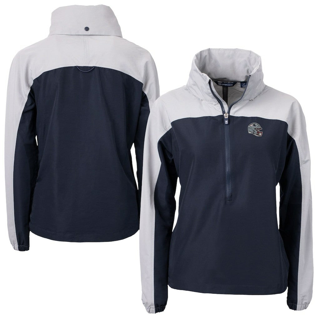 New England Patriots Cutter & Buck Women's Charter Eco Recycled Half-Zip Hooded Anorak Jacket Navy