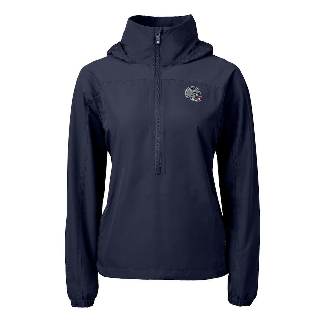 New England Patriots Cutter & Buck Women's Charter Eco Recycled Half-Zip Hooded Anorak Jacket Navy