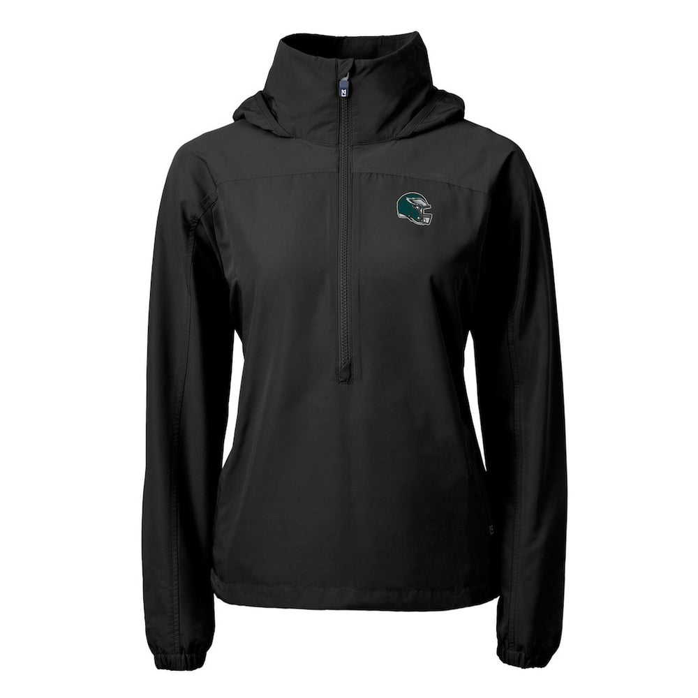 Philadelphia Eagles Cutter & Buck Women's Charter Eco Recycled Half-Zip Hooded Anorak Jacket Black