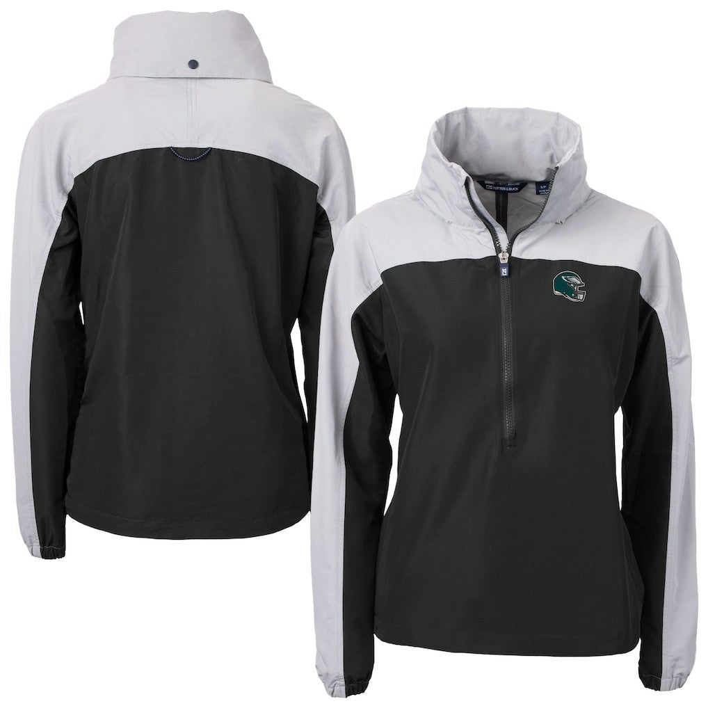 Philadelphia Eagles Cutter & Buck Women's Charter Eco Recycled Half-Zip Hooded Anorak Jacket Black