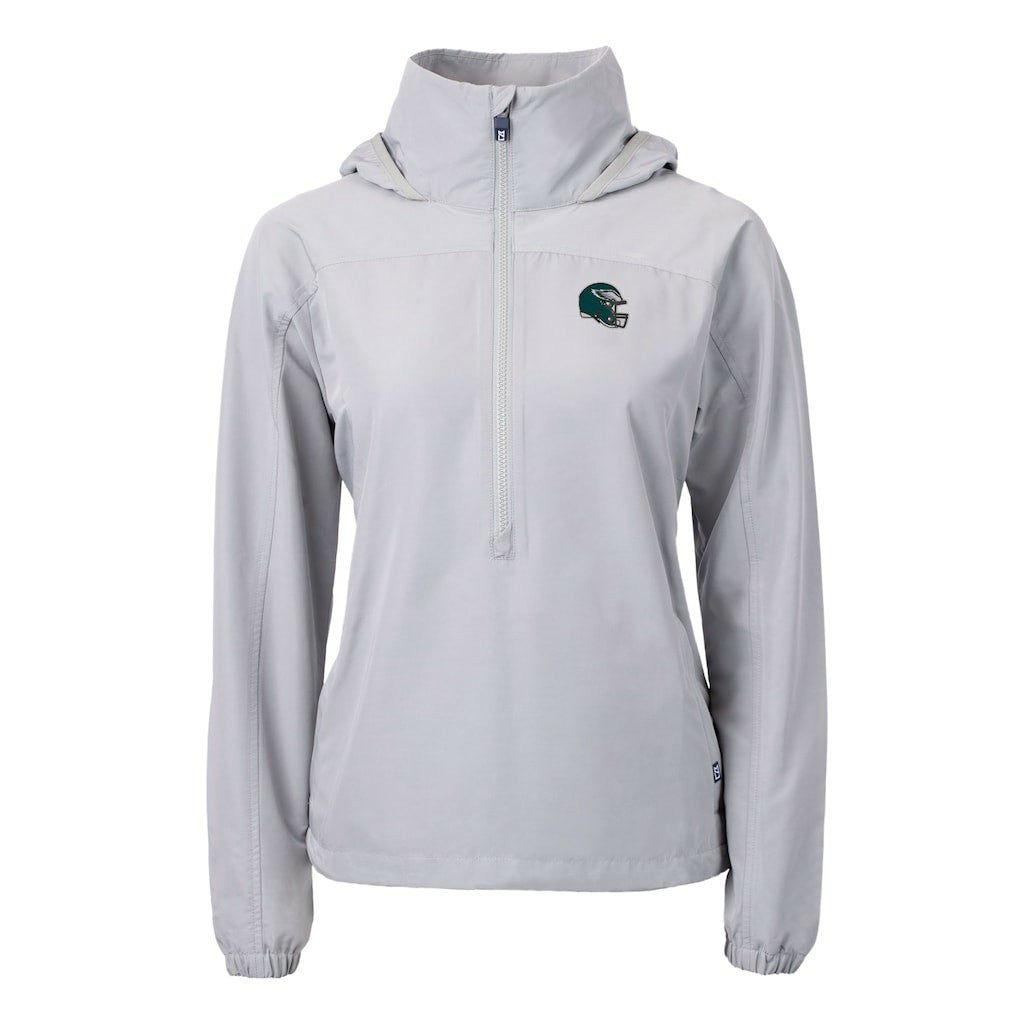 Philadelphia Eagles Cutter & Buck Women's Charter Eco Recycled Half-Zip Hooded Anorak Jacket Gray