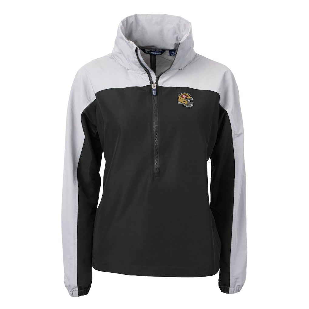 San Francisco 49ers Cutter & Buck Women's Charter Eco Recycled Half-Zip Hooded Anorak Jacket Black
