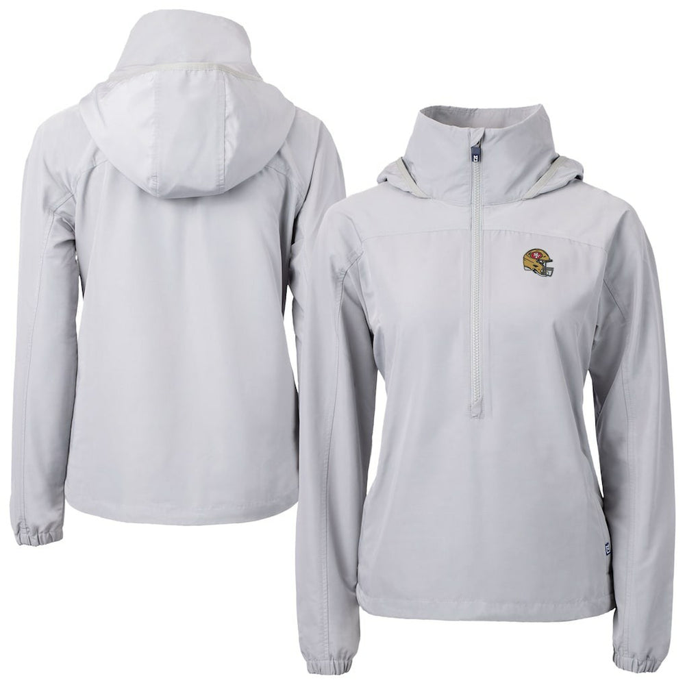 San Francisco 49ers Cutter & Buck Women's Charter Eco Recycled Half-Zip Hooded Anorak Jacket Gray