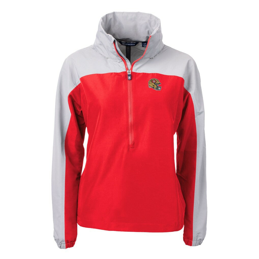 San Francisco 49ers Cutter & Buck Women's Charter Eco Recycled Half-Zip Hooded Anorak Jacket Scarlet