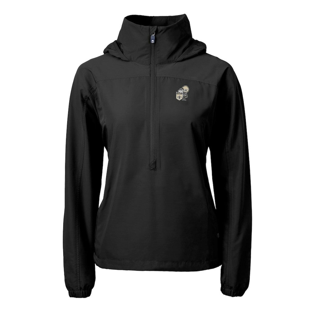 New Orleans Saints Cutter & Buck Women's Charter Eco Recycled Half-Zip Hooded Anorak Jacket Black