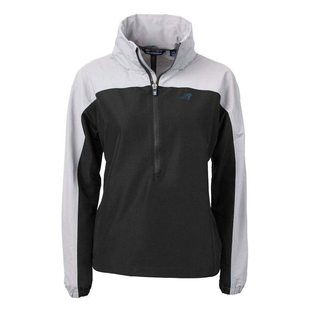 Carolina Panthers Cutter & Buck Women's Charter Eco Recycled Half-Zip Hooded Anorak Jacket Black
