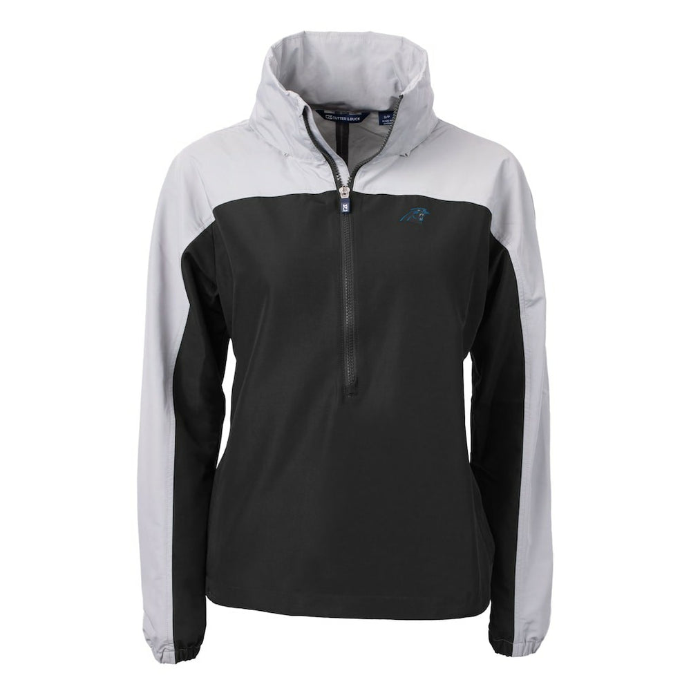 Carolina Panthers Cutter & Buck Women's Charter Eco Recycled Half-Zip Hooded Anorak Jacket Black