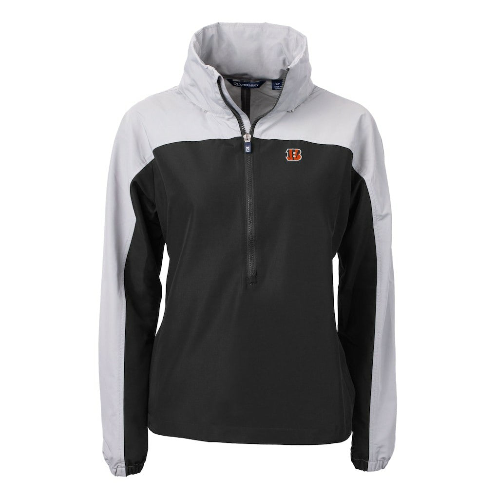 Cincinnati Bengals Cutter & Buck Women's Charter Eco Recycled Half-Zip Hooded Anorak Jacket Black