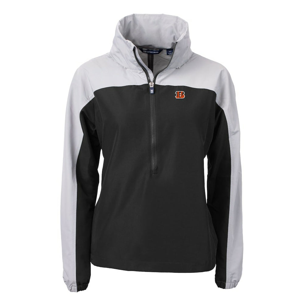 Cincinnati Bengals Cutter & Buck Women's Charter Eco Recycled Half-Zip Hooded Anorak Jacket Black