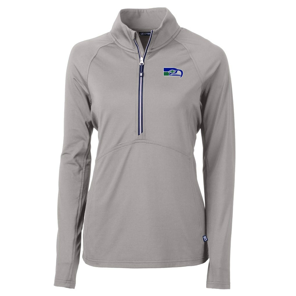 Seattle Seahawks Cutter & Buck Women's Historical Adapt Eco Knit Stretch Recycled Raglan Half-Zip Top Gray