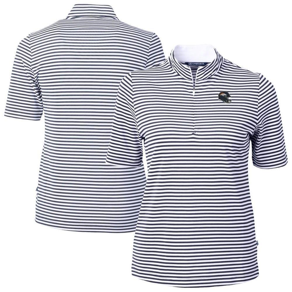 Denver Broncos Cutter & Buck Women's Virtue Eco Pique Stripe Recycled Quarter-Zip Top Navy