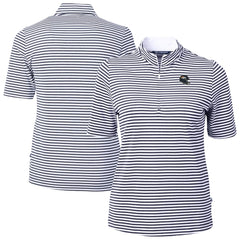 Denver Broncos Cutter & Buck Women's Virtue Eco Pique Stripe Recycled Quarter-Zip Top Navy