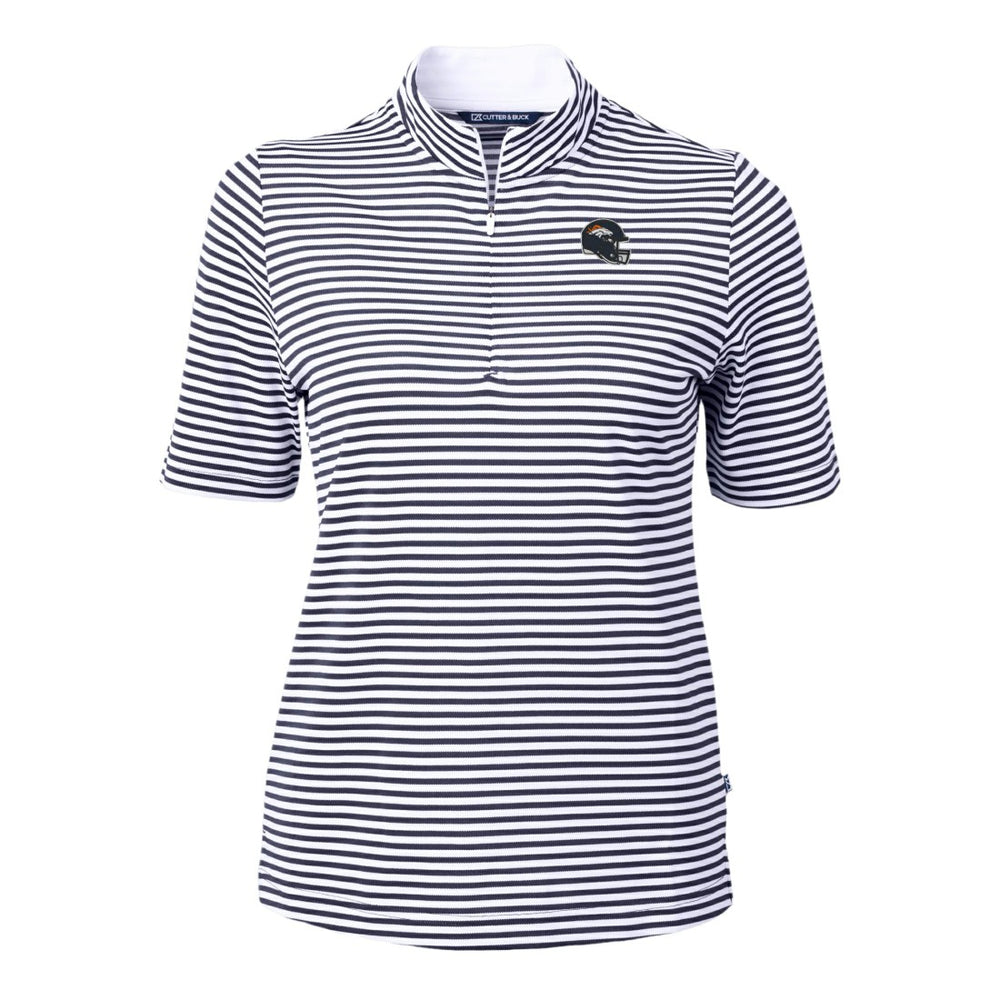 Denver Broncos Cutter & Buck Women's Virtue Eco Pique Stripe Recycled Quarter-Zip Top Navy