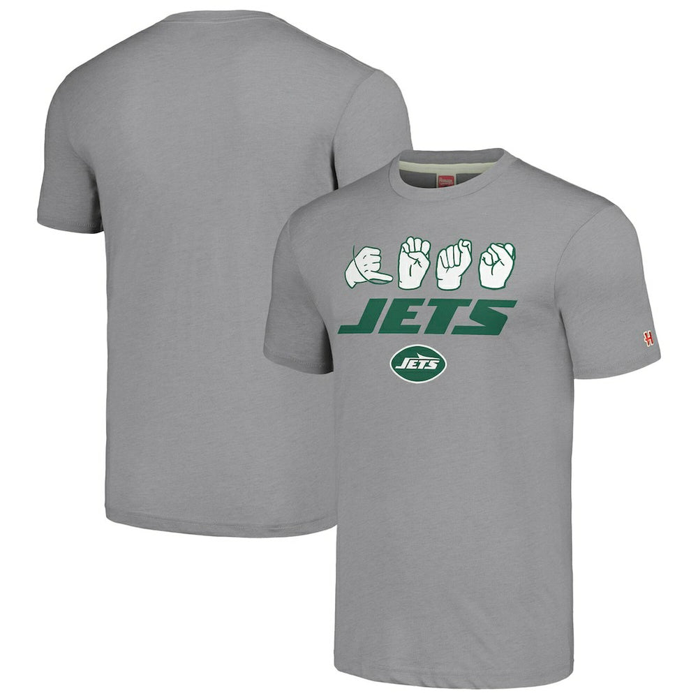 New York Jets Homage Unisex The NFL ASL Collection by Love Sign American Sign Language T-Shirt Grey