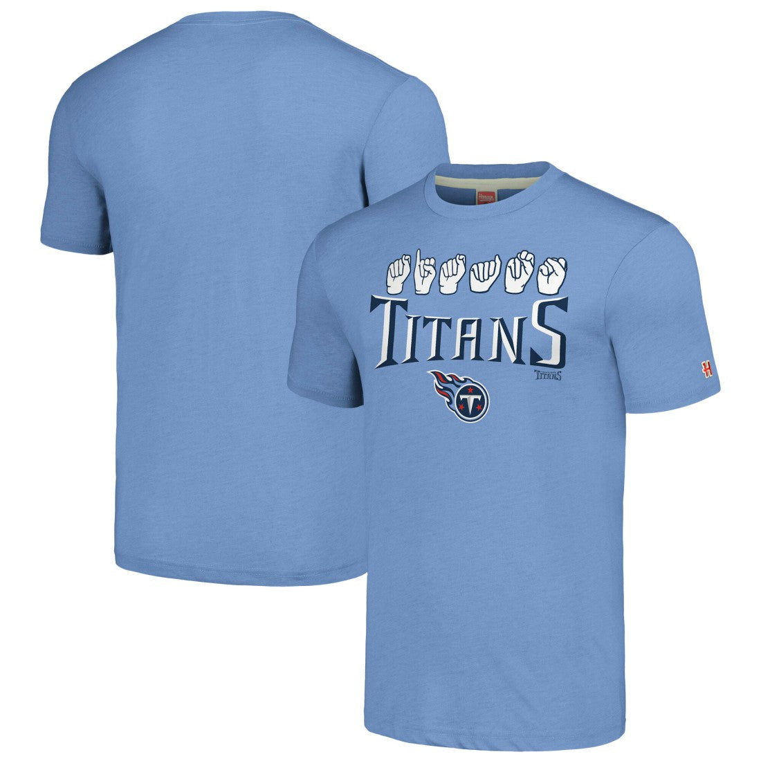 Tennessee Titans Homage Unisex The NFL ASL Collection by Love Sign American Sign Language T-Shirt Light Blue