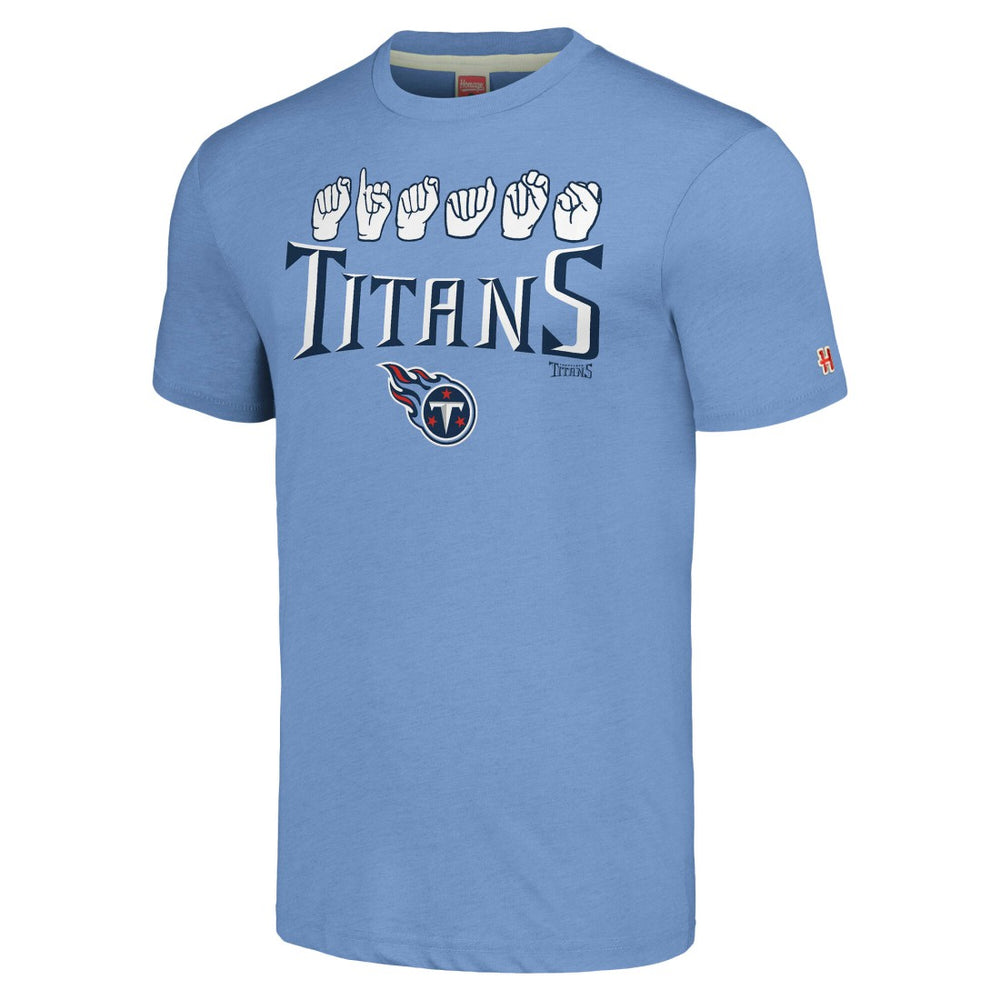 Tennessee Titans Homage Unisex The NFL ASL Collection by Love Sign American Sign Language T-Shirt Light Blue