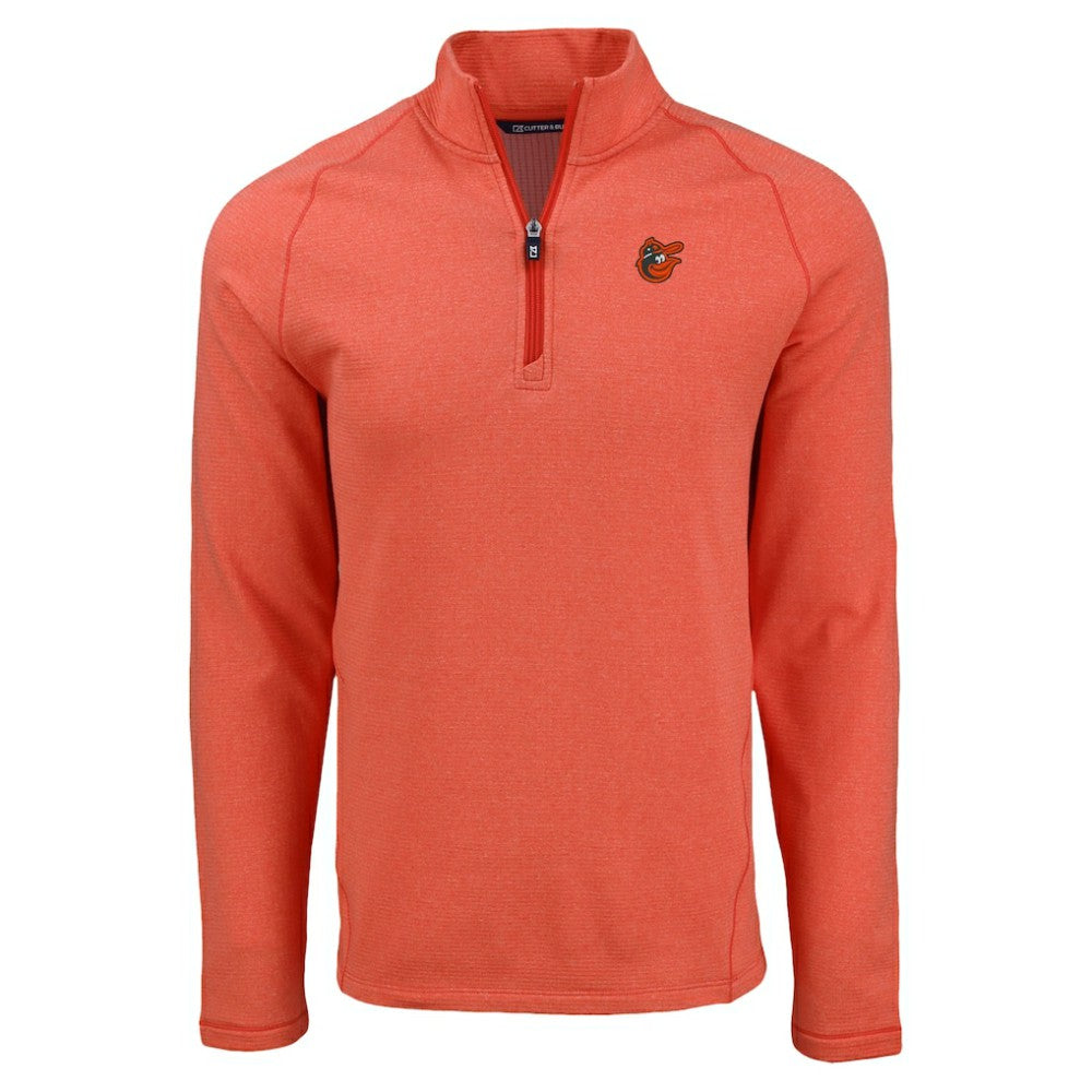 Baltimore Orioles Cutter & Buck Peshastin Eco Fleece Recycled Raglan Quarter-Zip Top - Heather Orange - MLB Lifestyle