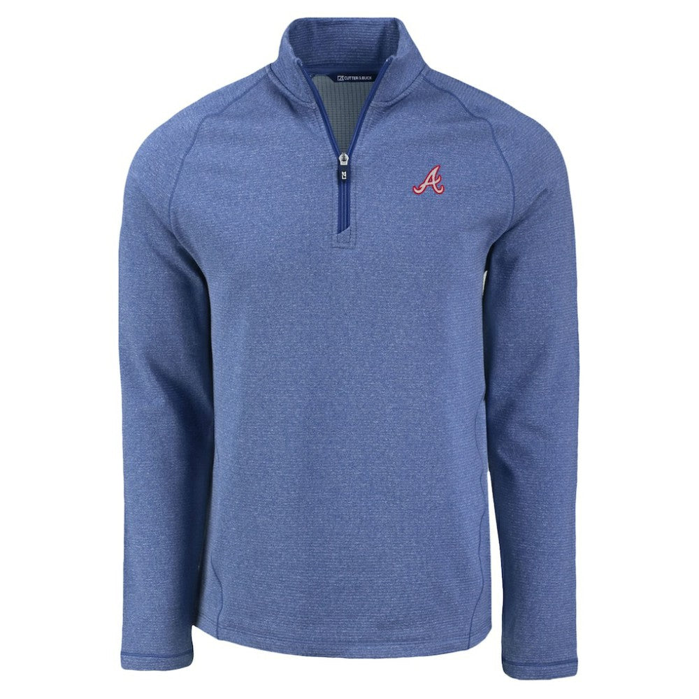 Atlanta Braves Cutter & Buck Peshastin Eco Fleece Recycled Raglan Quarter-Zip Top - Heather Blue - MLB on Sale
