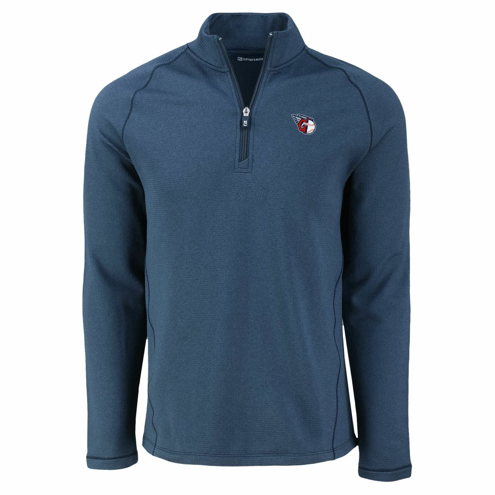 Cleveland Guardians Cutter & Buck Peshastin Eco Fleece Recycled Raglan Quarter-Zip Top - Heather Navy - MLB Sale