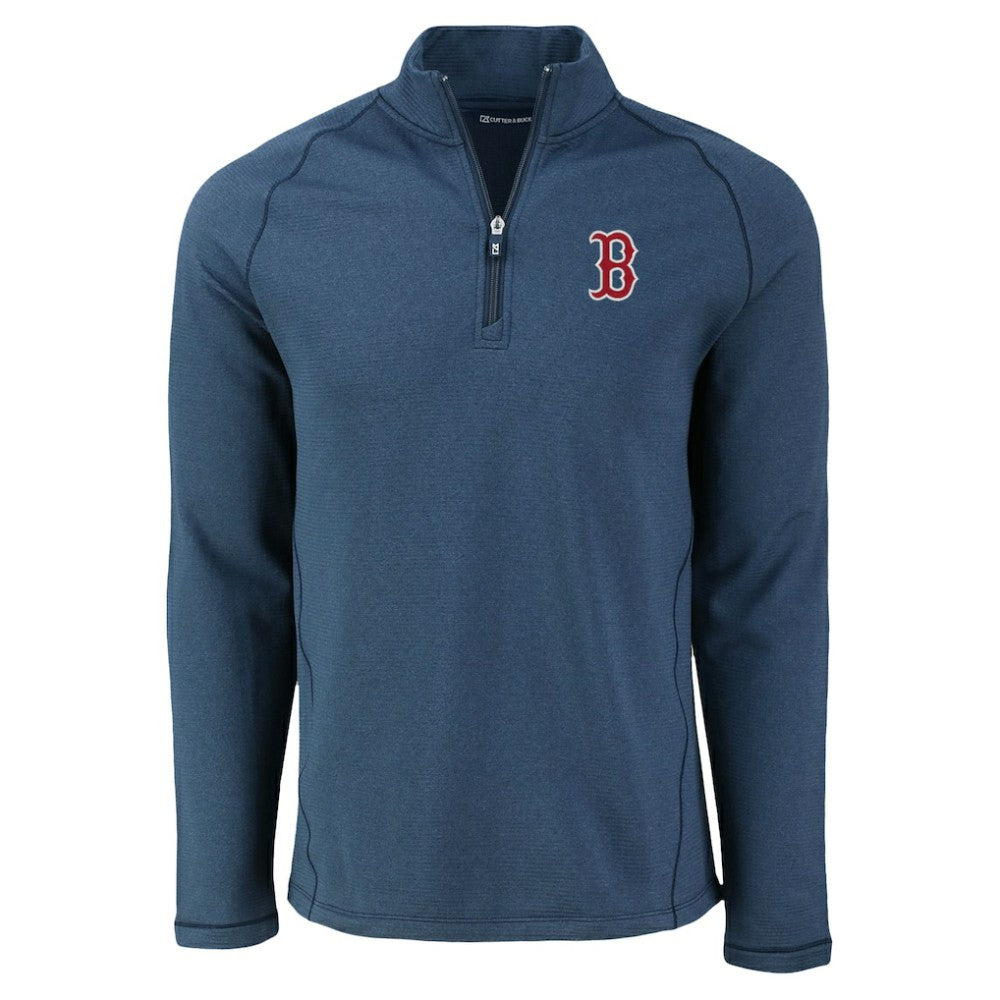 Boston Red Sox Cutter & Buck Peshastin Eco Fleece Recycled Raglan Quarter-Zip Top - Heather Navy - MLB on Sale