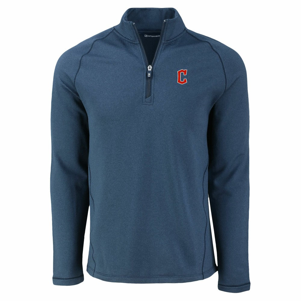 Cleveland Guardians Cutter & Buck Peshastin Eco Fleece Recycled Raglan Quarter-Zip Top - Heather Navy - MLB Online