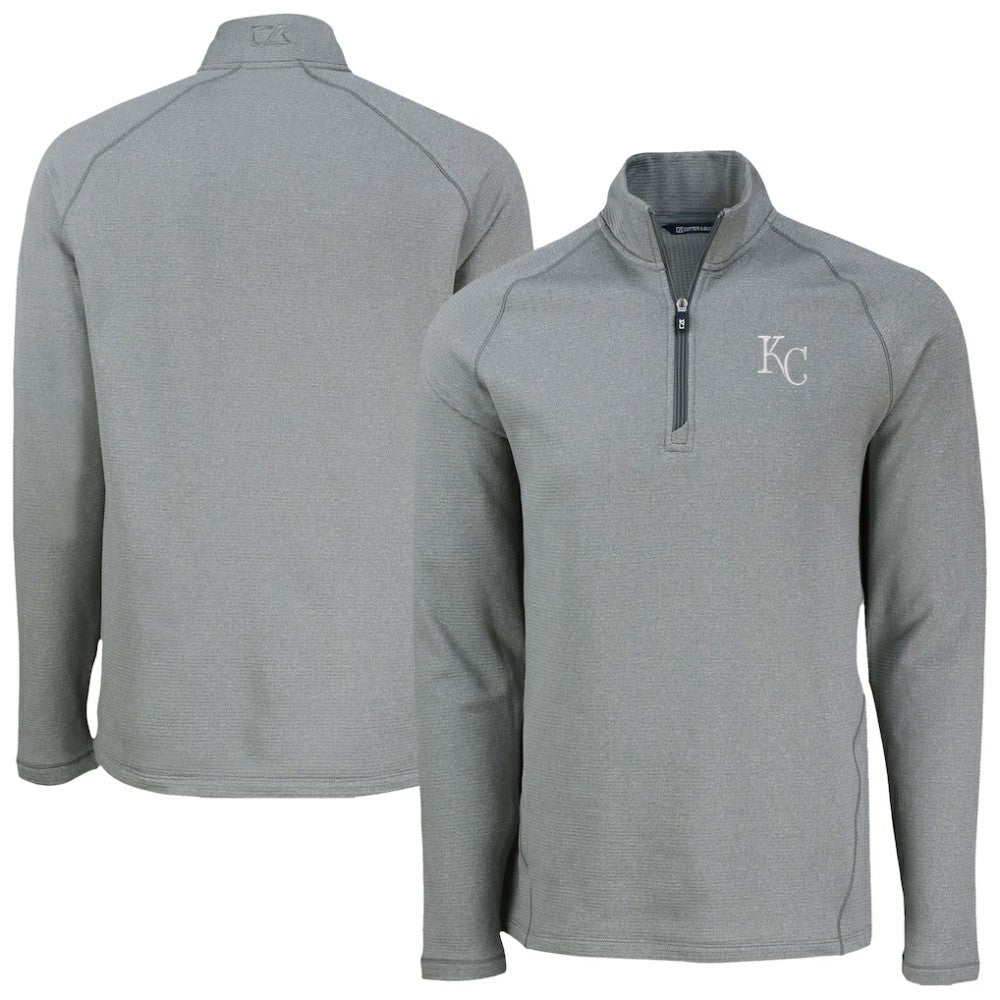 Kansas City Royals Cutter & Buck Peshastin Eco Fleece Recycled Raglan Quarter-Zip Top - Heather Gray - MLB Sale