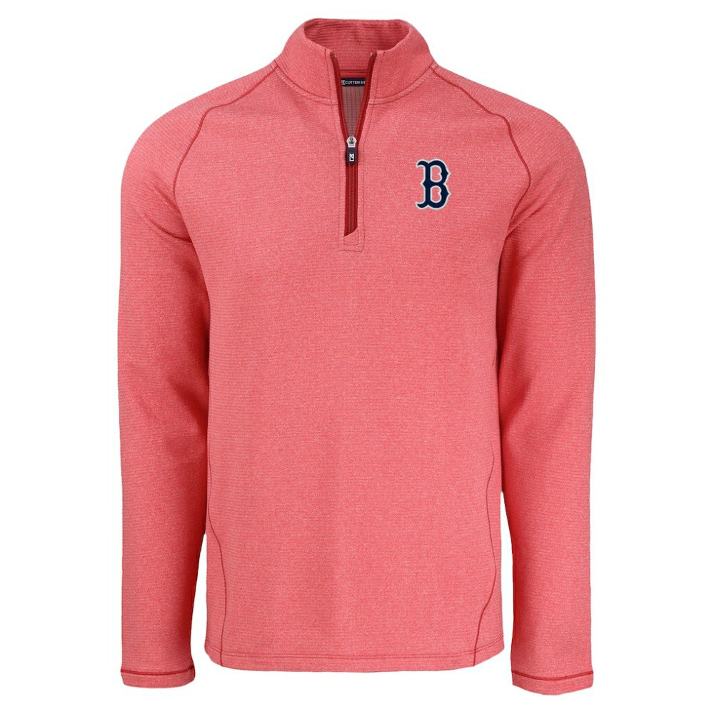 Boston Red Sox Cutter & Buck Peshastin Eco Fleece Recycled Raglan Quarter-Zip Top - Heather Red - MLB Discount