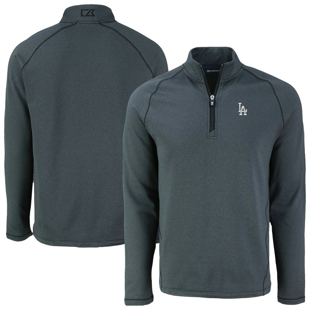 Los Angeles Dodgers Cutter & Buck Peshastin Eco Fleece Recycled Raglan Quarter-Zip Top - Heather Black - MLB Online