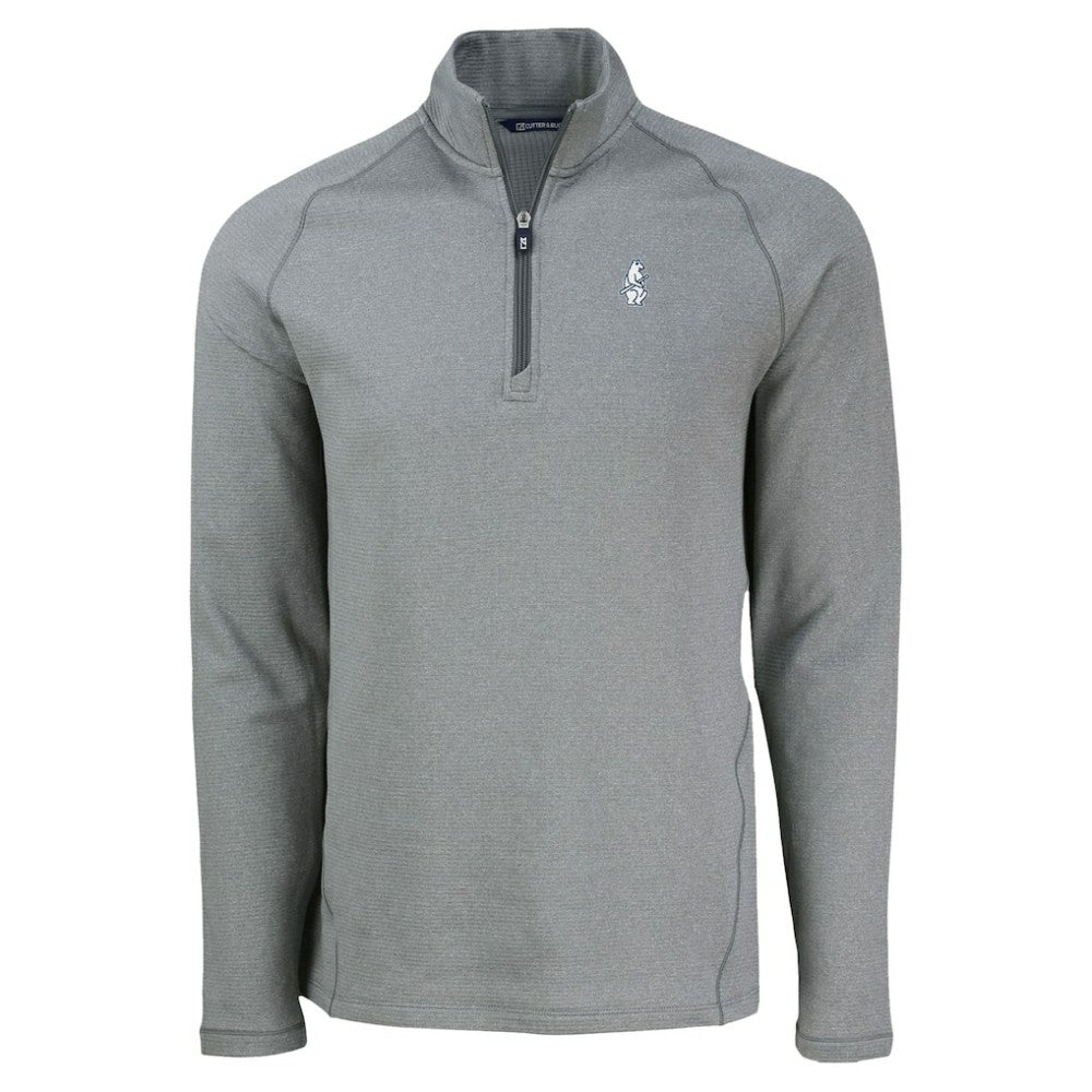 Chicago Cubs Cutter & Buck Peshastin Eco Fleece Recycled Raglan Quarter-Zip Top - Heather Gray - MLB Lifestyle