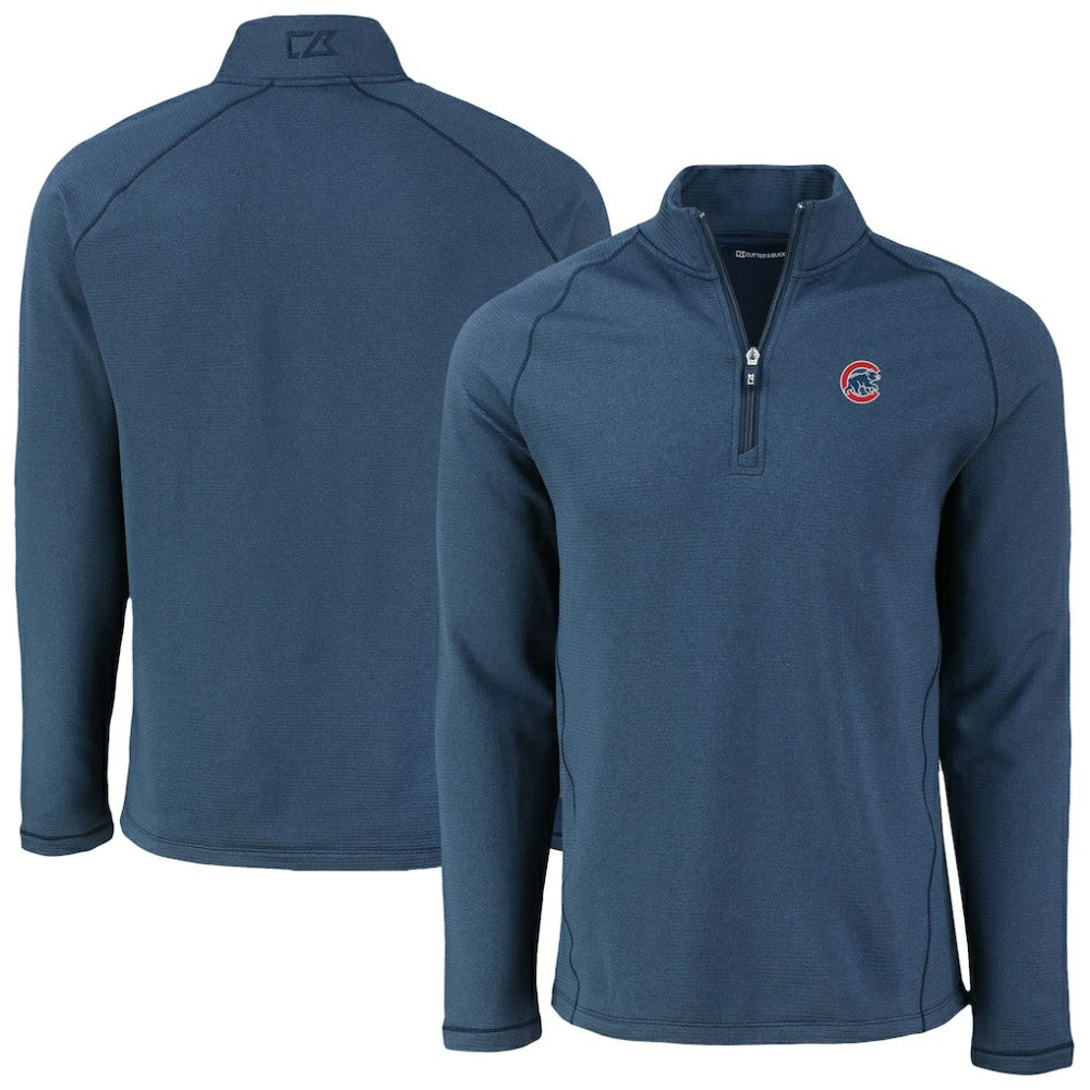 Chicago Cubs Cutter & Buck Peshastin Eco Fleece Recycled Raglan Quarter-Zip Top - Heather Navy - MLB Online
