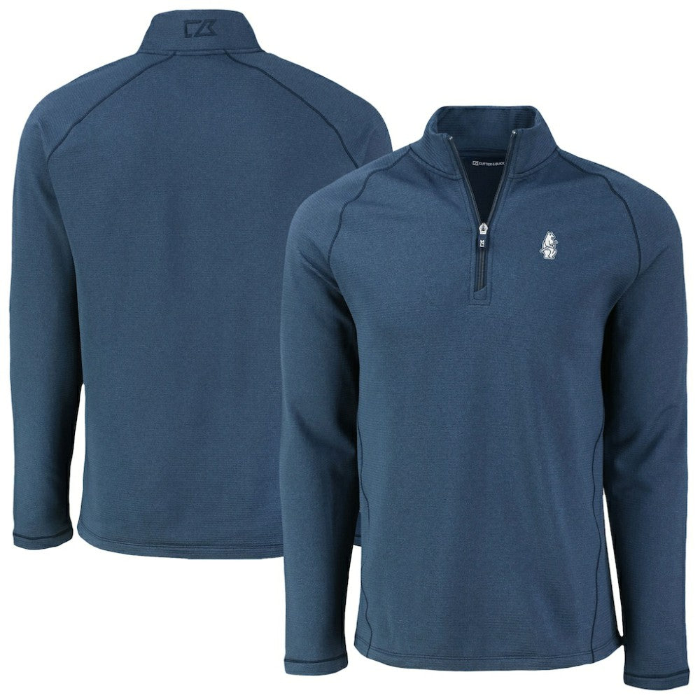 Chicago Cubs Cutter & Buck Peshastin Eco Fleece Recycled Raglan Quarter-Zip Top - Heather Navy - MLB Discount