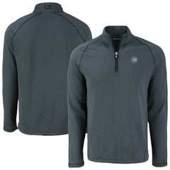 Chicago Cubs Cutter & Buck Peshastin Eco Fleece Recycled Raglan Quarter-Zip Top - Heather Black - MLB Lifestyle