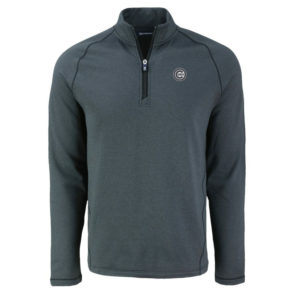 Chicago Cubs Cutter & Buck Peshastin Eco Fleece Recycled Raglan Quarter-Zip Top - Heather Black - MLB Lifestyle