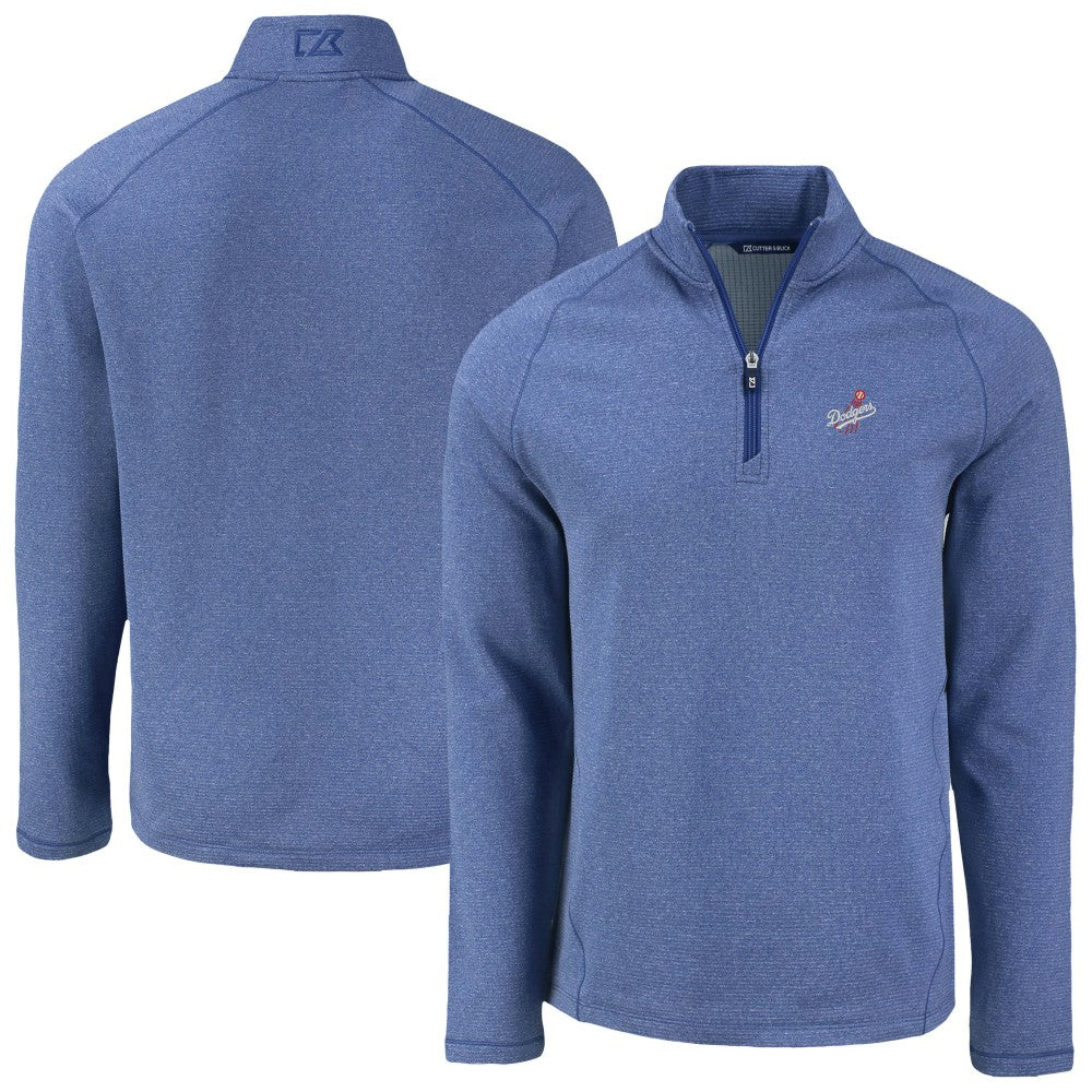 Los Angeles Dodgers Cutter & Buck Peshastin Eco Fleece Recycled Raglan Quarter-Zip Top - Heather Royal - MLB Discount