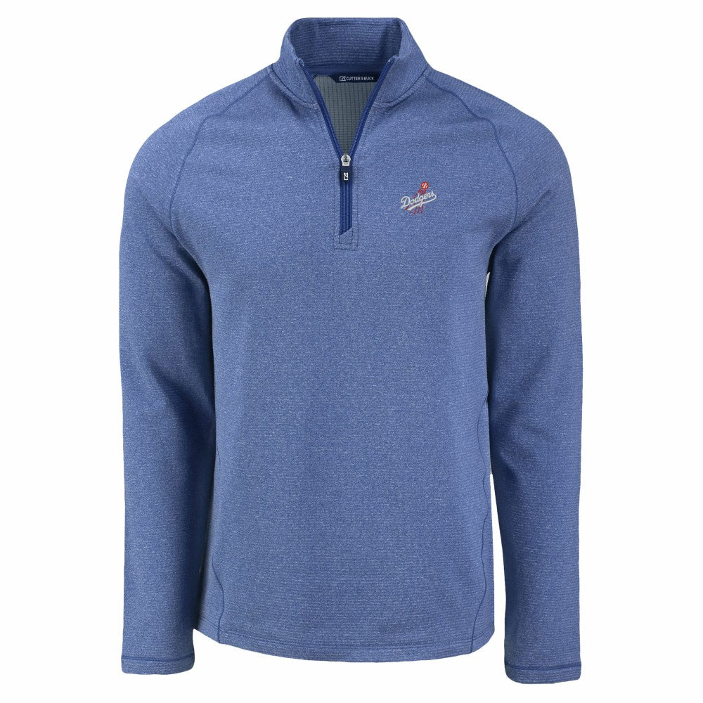Los Angeles Dodgers Cutter & Buck Peshastin Eco Fleece Recycled Raglan Quarter-Zip Top - Heather Royal - MLB Discount