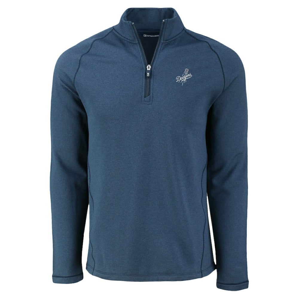 Los Angeles Dodgers Cutter & Buck Peshastin Eco Fleece Recycled Raglan Quarter-Zip Top - Heather Navy - MLB Discount