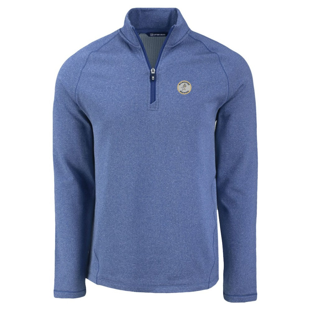 Milwaukee Brewers Cutter & Buck Peshastin Eco Fleece Recycled Raglan Quarter-Zip Top - Heather Royal - MLB on Sale
