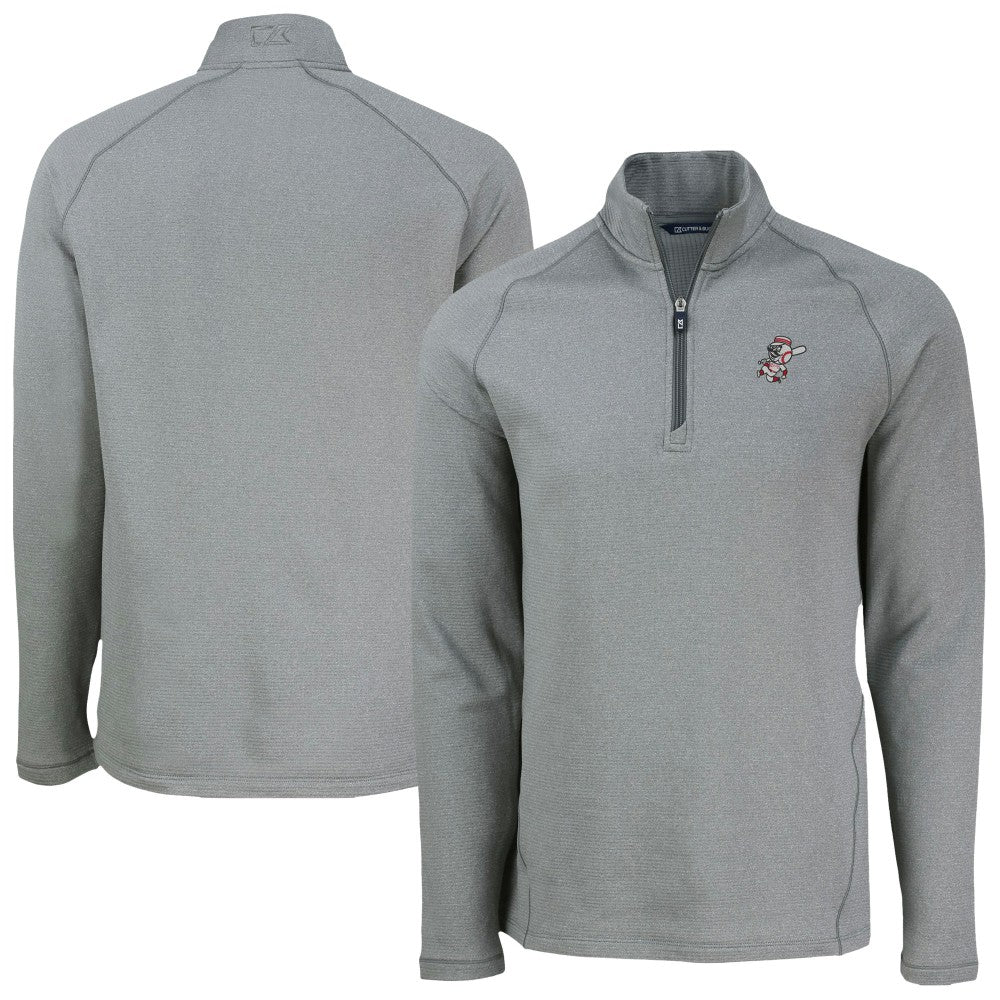 Cincinnati Reds Cutter & Buck Peshastin Eco Fleece Recycled Raglan Quarter-Zip Top - Heather Gray - MLB Discount